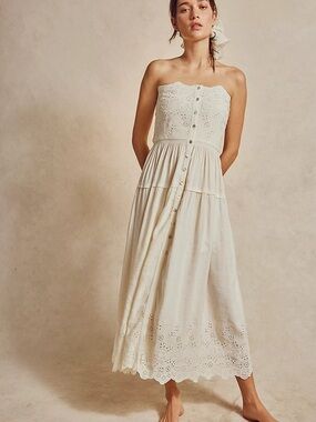 Free People Evelyn Eyelet Midi Dress SZ S